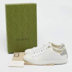 Gucci White Perforated Interlocking G Leather Ace Sneakers Size 37.5