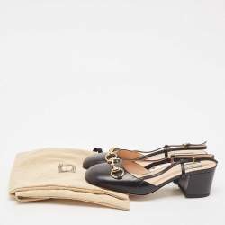 Pre Owned Gucci Black Leather Horsebit Slingback Pumps Size 36.5