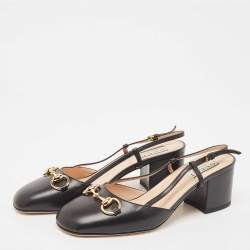 Pre Owned Gucci Black Leather Horsebit Slingback Pumps Size 36.5