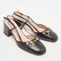 Pre Owned Gucci Black Leather Horsebit Slingback Pumps Size 36.5