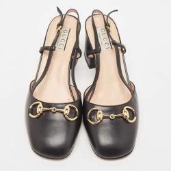 Pre Owned Gucci Black Leather Horsebit Slingback Pumps Size 36.5