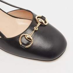Pre Owned Gucci Black Leather Horsebit Slingback Pumps Size 36.5