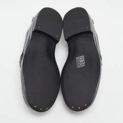 Gucci Black Leather Quentin Logo Plaque Slip On Loafers Size 35