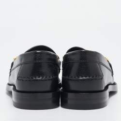 Gucci Black Leather Quentin Logo Plaque Slip On Loafers Size 35