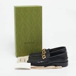 Gucci Black Leather Quentin Logo Plaque Slip On Loafers Size 35