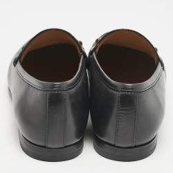 Pre Owned Gucci Black Leather Jordaan Slip On Loafers Size 36