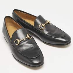 Pre Owned Gucci Black Leather Jordaan Slip On Loafers Size 36