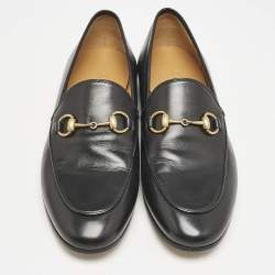 Pre Owned Gucci Black Leather Jordaan Slip On Loafers Size 36