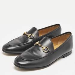 Pre Owned Gucci Black Leather Jordaan Slip On Loafers Size 36