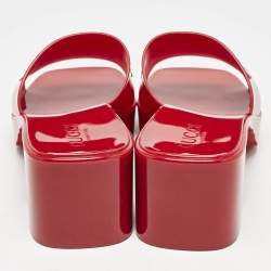 Gucci Dark Red Rubber Block Heel Slide Sandals Size 40