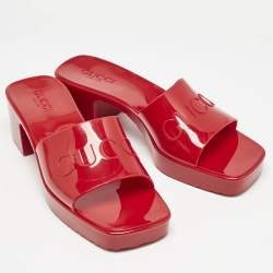 Gucci Dark Red Rubber Block Heel Slide Sandals Size 40
