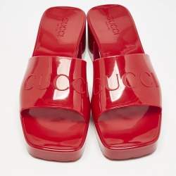 Gucci Dark Red Rubber Block Heel Slide Sandals Size 40
