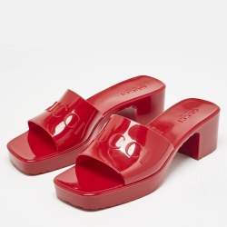 Gucci Dark Red Rubber Block Heel Slide Sandals Size 40