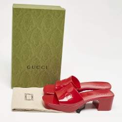 Gucci Dark Red Rubber Block Heel Slide Sandals Size 40