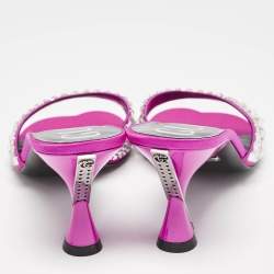 Gucci Pink Satin Galactica Crystal Embellished Slide Sandals Size 37