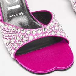 Gucci Pink Satin Galactica Crystal Embellished Slide Sandals Size 37