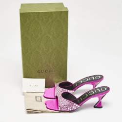Gucci Pink Satin Galactica Crystal Embellished Slide Sandals Size 37