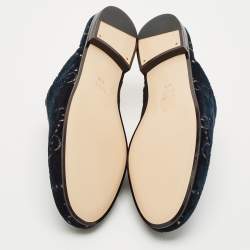 Gucci Navy Blue GG Velvet Princetown Flat Mules Size 41.5
