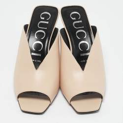 Gucci Beige Leather Square G Mules Size 39