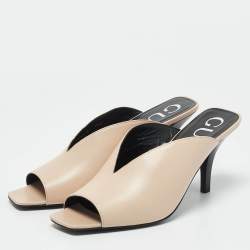 Gucci Beige Leather Square G Mules Size 39