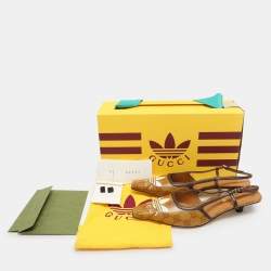 Gucci x Adidas Marigold/Brown Coated Canvas and Leather Slingback Sandals Size 36