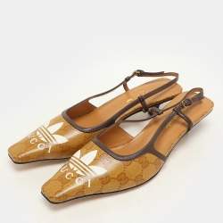 Gucci x Adidas Marigold/Brown Coated Canvas and Leather Slingback Sandals Size 36