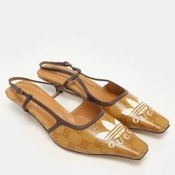 Gucci x Adidas Marigold/Brown Coated Canvas and Leather Slingback Sandals Size 36