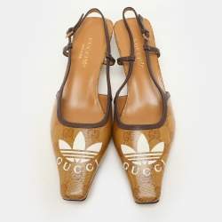 Gucci x Adidas Marigold/Brown Coated Canvas and Leather Slingback Sandals Size 36
