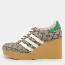 Gucci x Adidas Multicolor Coated Canvas GG Canvas Wedge Sneakers Size 41