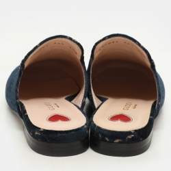 Gucci Blue/Gold GG Velvet Princetown Horsebit Flat Mules Size 34.5