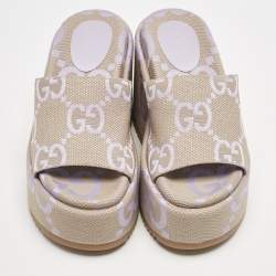 Gucci Beige/Purple Jumbo GG Canvas Platform Slide Sandals Size 35