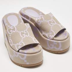 Gucci Beige/Purple Jumbo GG Canvas Platform Slide Sandals Size 35
