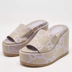Gucci Beige/Purple Jumbo GG Canvas Platform Slide Sandals Size 35