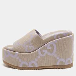 Gucci Beige/Purple Jumbo GG Canvas Platform Slide Sandals Size 35