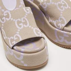 Gucci Beige/Purple Jumbo GG Canvas Platform Slide Sandals Size 35