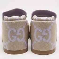 Gucci Beige/Purple Jumbo GG Canvas Platform Slide Sandals Size 35