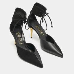 Gucci Black Leather and Suede Mary Jane Pumps Size 39