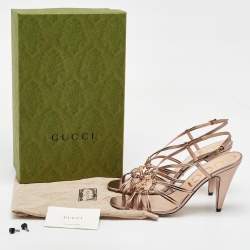 Gucci Metallic Leather GG Crystal Embellishment Strappy Slingback Sandals Size 39.5