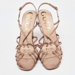 Gucci Metallic Leather GG Crystal Embellishment Strappy Slingback Sandals Size 39.5