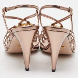 Gucci Metallic Leather GG Crystal Embellishment Strappy Slingback Sandals Size 39.5