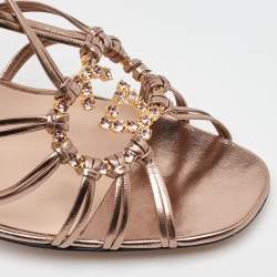 Gucci Metallic Leather GG Crystal Embellishment Strappy Slingback Sandals Size 39.5