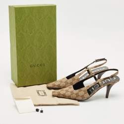 Gucci Beige GG Canvas Slingback Pumps Size 38