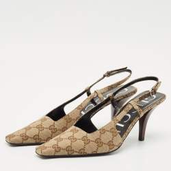 Gucci Beige GG Canvas Slingback Pumps Size 38