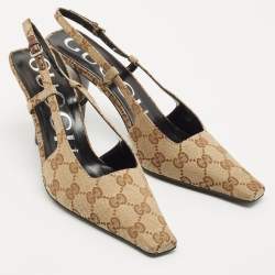 Gucci Beige GG Canvas Slingback Pumps Size 38