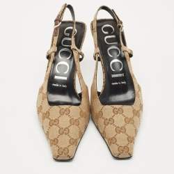Gucci Beige GG Canvas Slingback Pumps Size 38