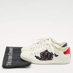 Gucci White Leather and Snakeskin Leather Ace Low Top Sneakers Size 35.5