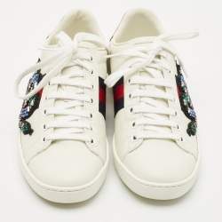 Gucci White Leather and Snakeskin Leather Ace Low Top Sneakers Size 35.5