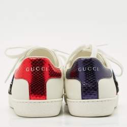 Gucci White Leather and Snakeskin Leather Ace Low Top Sneakers Size 35.5