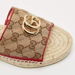 Gucci Beige GG Canvas GG Marmont Espadrille Flat Slides Size 35.5