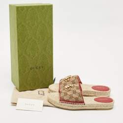 Gucci Beige GG Canvas GG Marmont Espadrille Flat Slides Size 35.5